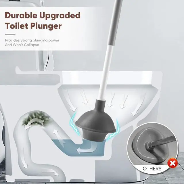 Alt view image 3 of 7 - Toilet Plunger and Brush Set, 2-in-1 Compact Holder, White