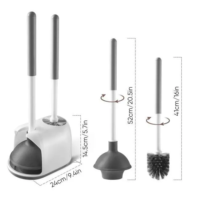Alt view image 5 of 7 - Toilet Plunger and Brush Set, 2-in-1 Compact Holder, White