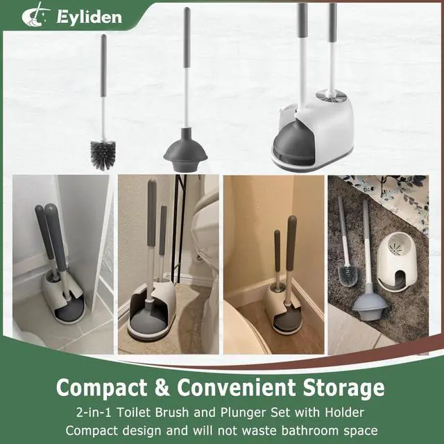 Alt view image 6 of 7 - Toilet Plunger and Brush Set, 2-in-1 Compact Holder, White