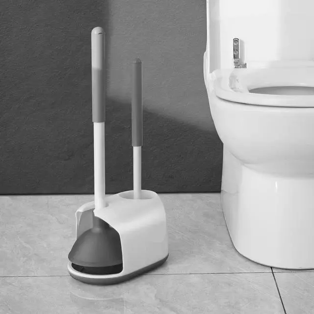 Alt view image 7 of 7 - Toilet Plunger and Brush Set, 2-in-1 Compact Holder, White