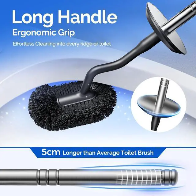Alt view image 4 of 6 - Toilet Brush and Holder SetStainless Steel Deep Clean Bathroom
