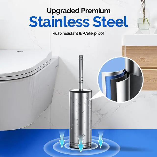 Alt view image 5 of 6 - Toilet Brush and Holder SetStainless Steel Deep Clean Bathroom