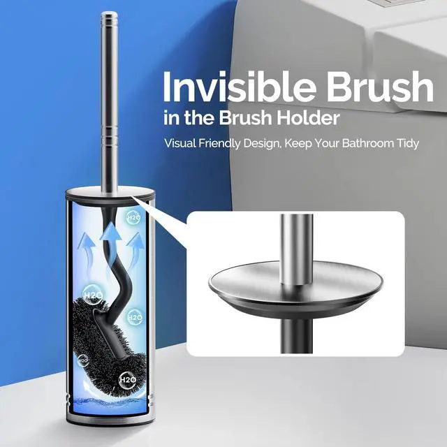 Alt view image 3 of 6 - Toilet Brush and Holder SetStainless Steel Deep Clean Bathroom