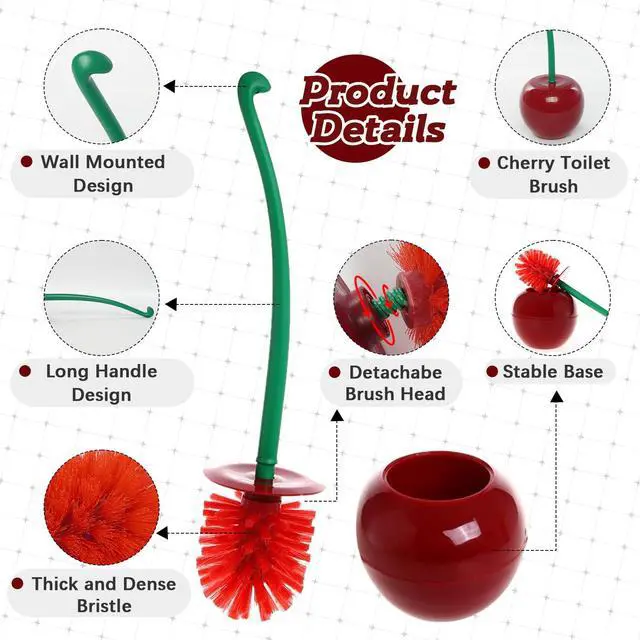 Alt view image 2 of 7 - Cherry Toilet Brush with Holder Bowl&Long Handle, Bathroom Cleaning