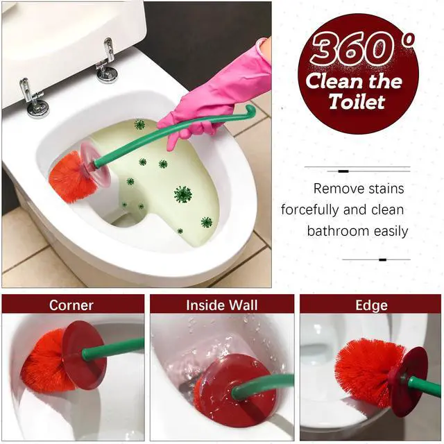 Alt view image 6 of 7 - Cherry Toilet Brush with Holder Bowl&Long Handle, Bathroom Cleaning