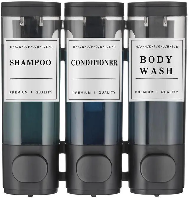 Main image of Shampoo and Conditioner Dispenser,Shower Soap Dispenser 3 Chamber No Drill Wall-Mounted Shampoo Dispenser for Shower Wall Mounted Shower Dispenser for Bathroom Hotel Large Capacity,Black