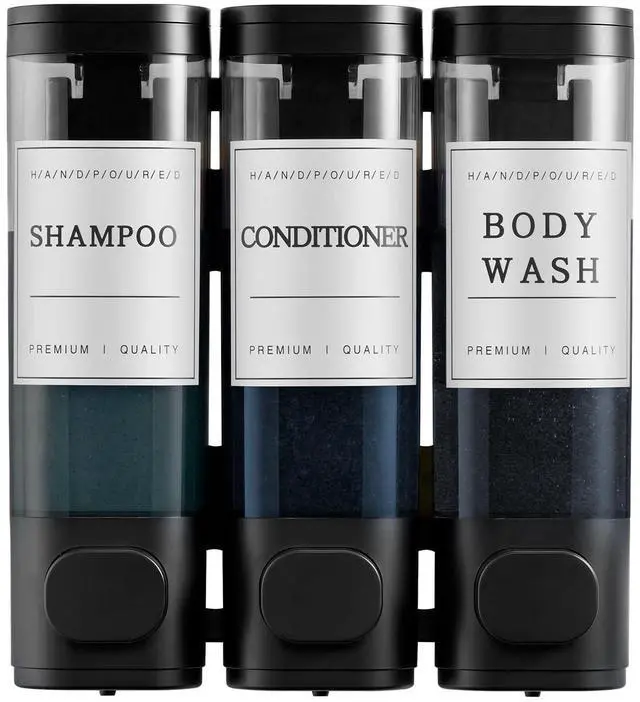 Alt view image 4 of 7 - Shampoo and Conditioner Dispenser,Shower Soap Dispenser 3 Chamber No Drill Wall-Mounted Shampoo Dispenser for Shower Wall Mounted Shower Dispenser for Bathroom Hotel Large Capacity,Black