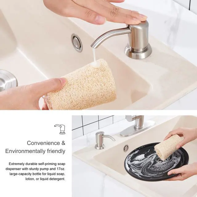 Alt view image 7 of 7 - Dish Soap Dispenser for Kitchen Sink, 17 oz Bottle, Brushed Nickel