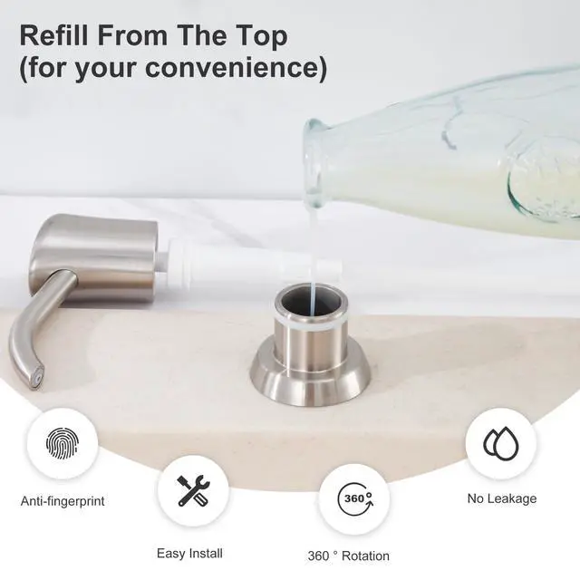 Alt view image 6 of 7 - Dish Soap Dispenser for Kitchen Sink, 17 oz Bottle, Brushed Nickel