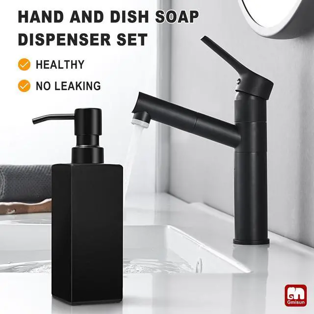 Alt view image 5 of 7 - Black Soap Dispenser Bathroom, Glass Hand Soap Dispenser with Stainless Steel Pump, 12 fl oz/350ml Refillable Dish Dispensers for Kitchen, Modern Liquid Lotion Bottles for Bathroom Countertop