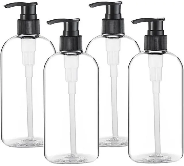 Main image of Empty Plastic Pump Bottles Dispenser 4 Pack 16oz/500ml Portable Clear BPA-Free Cylinder Shampoo Lotion Hand Pump Bottle Durable Refillable Containers
