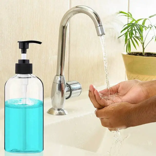 Alt view image 3 of 7 - Empty Plastic Pump Bottles Dispenser 4 Pack 16oz/500ml Portable Clear BPA-Free Cylinder Shampoo Lotion Hand Pump Bottle Durable Refillable Containers