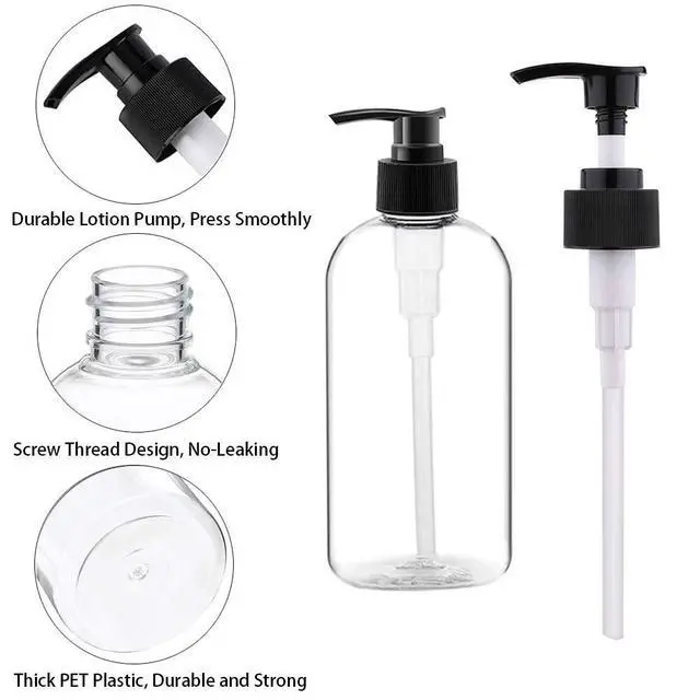 Alt view image 5 of 7 - Empty Plastic Pump Bottles Dispenser 4 Pack 16oz/500ml Portable Clear BPA-Free Cylinder Shampoo Lotion Hand Pump Bottle Durable Refillable Containers