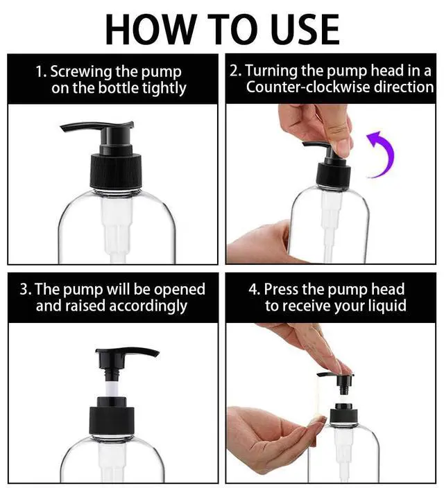 Alt view image 6 of 7 - Empty Plastic Pump Bottles Dispenser 4 Pack 16oz/500ml Portable Clear BPA-Free Cylinder Shampoo Lotion Hand Pump Bottle Durable Refillable Containers