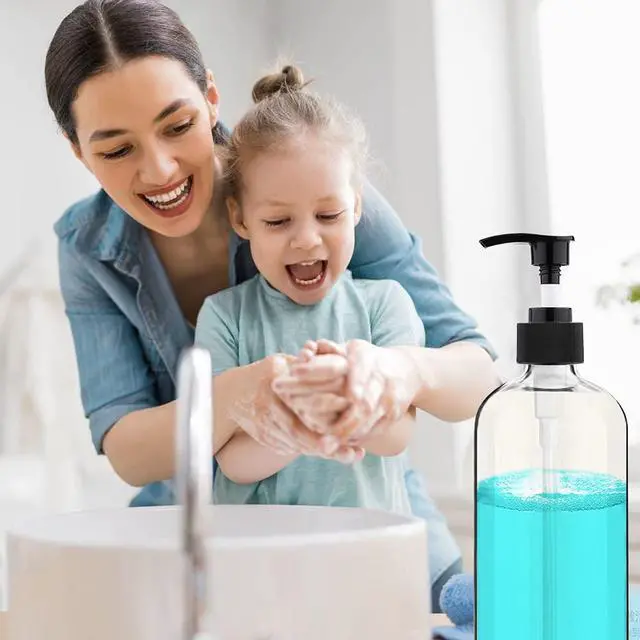 Alt view image 7 of 7 - Empty Plastic Pump Bottles Dispenser 4 Pack 16oz/500ml Portable Clear BPA-Free Cylinder Shampoo Lotion Hand Pump Bottle Durable Refillable Containers