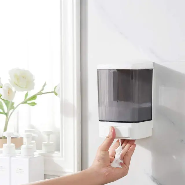 Alt view image 4 of 7 - Manual Soap Dispenser Kitchen Bathroom Wall Mounted Commercial Soap Dispenser for Liquid Containers Shampoo Gel Chamber Plastic - (33.8 oz) 1000ml