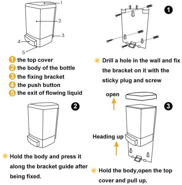 Alt view image 6 of 7 - Manual Soap Dispenser Kitchen Bathroom Wall Mounted Commercial Soap Dispenser for Liquid Containers Shampoo Gel Chamber Plastic - (33.8 oz) 1000ml