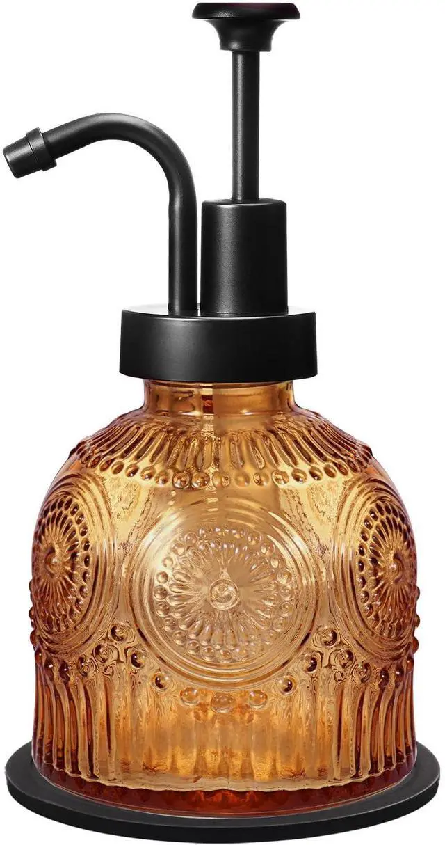 Main image of 8 Oz Vintage Glass Bathroom Soap Dispensers with Pump, Refillable Kitchen Dish Soap Dispenser with Non-Slip Mat, Antique Rustic Hand Soap Liquid Bottle (Brown-Black Pump)
