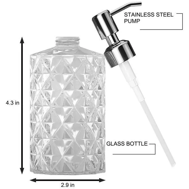 Alt view image 2 of 7 - Soap Dispenser, 2 Pack, 12 Oz, Clear Diamond Design Glass