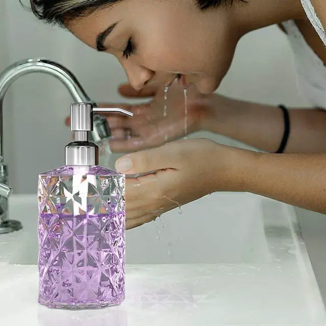 Alt view image 4 of 7 - Soap Dispenser, 2 Pack, 12 Oz, Clear Diamond Design Glass
