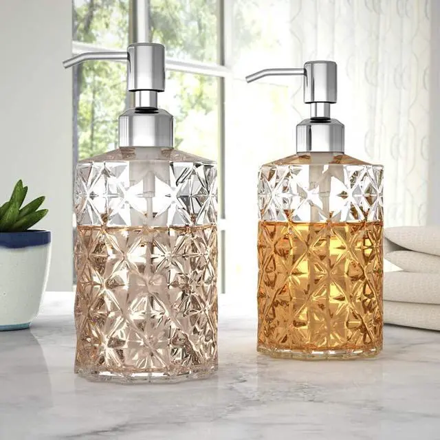 Alt view image 5 of 7 - Soap Dispenser, 2 Pack, 12 Oz, Clear Diamond Design Glass