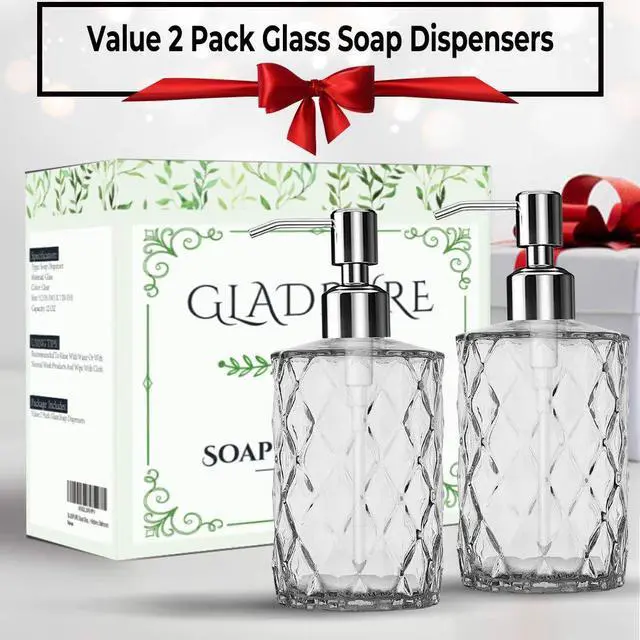 Alt view image 7 of 7 - Soap Dispenser, 2 Pack, 12 Oz, Clear Diamond Design Glass