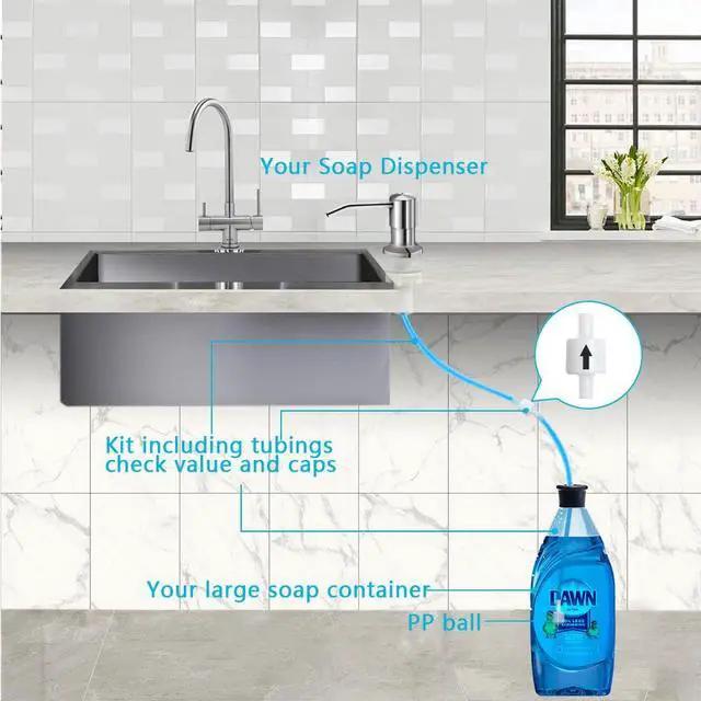 Alt view image 2 of 6 - Soap Dispenser for Kitchen Sink, Brushed Nickel Countertop Soap Dispenser Pump, 47" Silicone Extension Tube Connect to The Soap Bottle Directly, Say Goodbye to Frequent Refills (Brushed Nickel)
