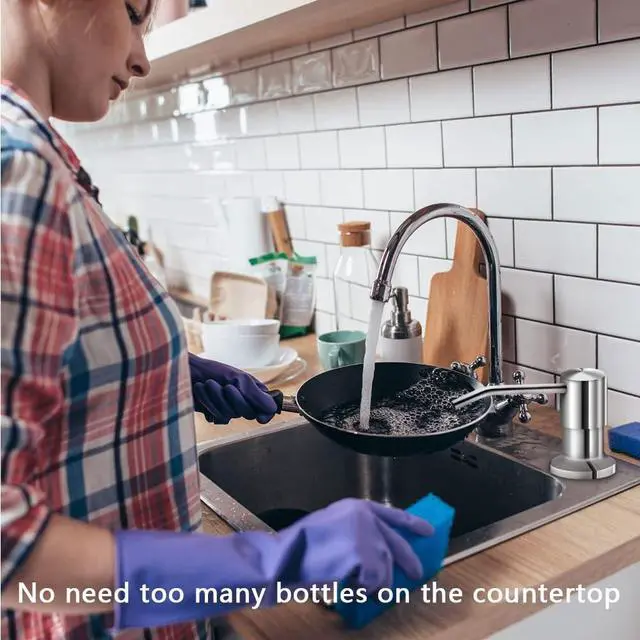 Alt view image 5 of 6 - Soap Dispenser for Kitchen Sink, Brushed Nickel Countertop Soap Dispenser Pump, 47" Silicone Extension Tube Connect to The Soap Bottle Directly, Say Goodbye to Frequent Refills (Brushed Nickel)