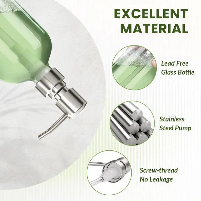 Alt view image 2 of 7 - Soap Dispenser, 2 Pack Glass Soap Dispenser with Pump Stainless Steel, 17 Oz Hand Soap Bottles Bathroom Kitchen, Clear