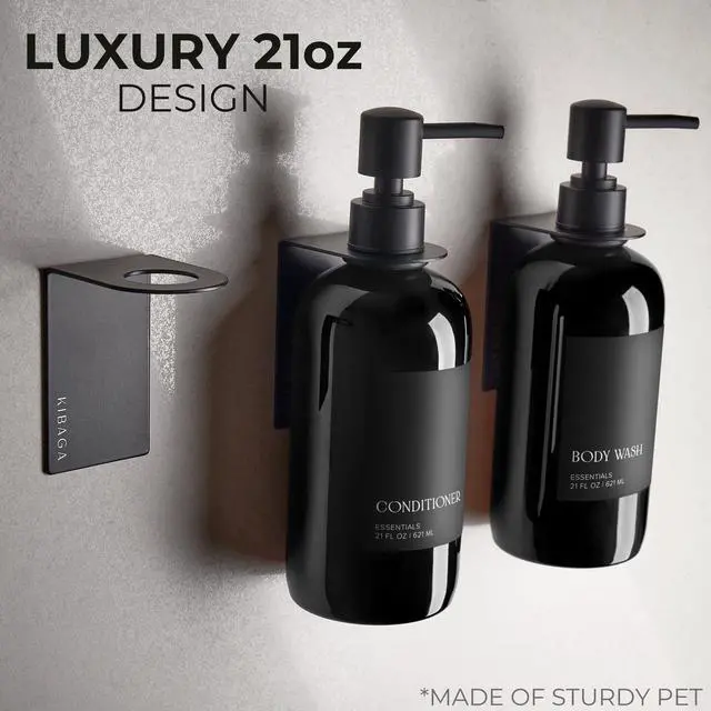 Alt view image 4 of 7 - Stylish Shampoo and Conditioner Dispenser Set of 3 for Wall Mount - Modern Drill Free 21oz Shower Soap Bottles with Labels - Easy Refill Body Wash Dispensers for an Instant Bathroom Decor Upgrade