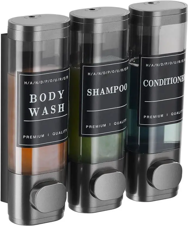 Main image of Shower Soap Dispenser Wall Mounted No Drill Shampoo Dispenser for Shower Wall Shampoo and Conditioner Dispenser Bathroom Hotel 3 * 350ml Gungray with Labels
