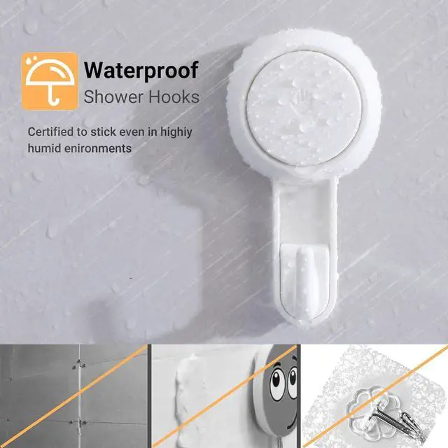 Alt view image 6 of 7 - Shower Hooks for Inside Shower Reusable Waterproof Utility Suction Cups Hooks - 2 Pack Heavy Duty Vacuum Hook Home Kitchen Bathroom Wall Holder Hanger for Towel Loofah Cloth Key & Ceiling