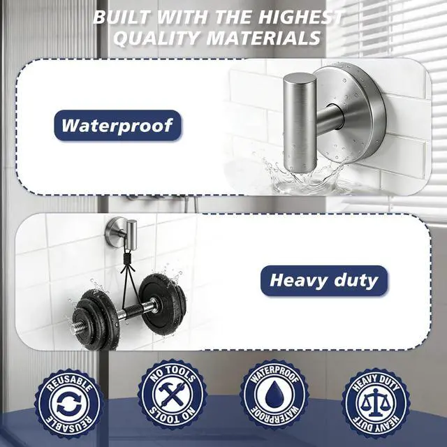 Alt view image 3 of 7 - Waterproof No-Drilling Suction Cup Shower Hooks, Brushed Nickel