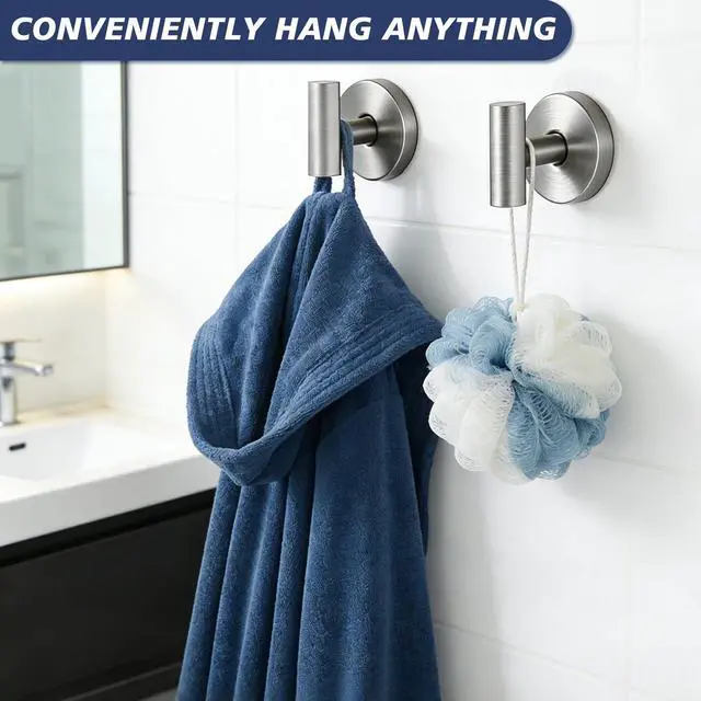 Alt view image 2 of 7 - Waterproof No-Drilling Suction Cup Shower Hooks, Brushed Nickel