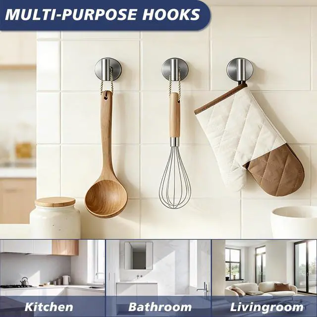 Alt view image 5 of 7 - Waterproof No-Drilling Suction Cup Shower Hooks, Brushed Nickel