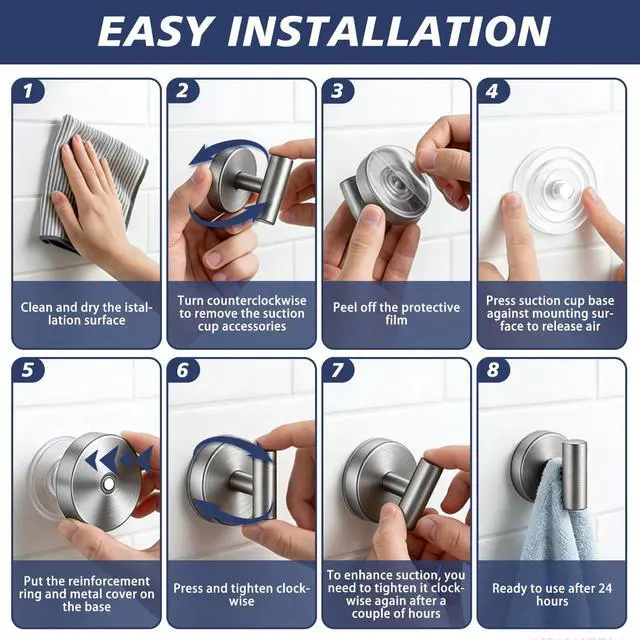 Alt view image 6 of 7 - Waterproof No-Drilling Suction Cup Shower Hooks, Brushed Nickel