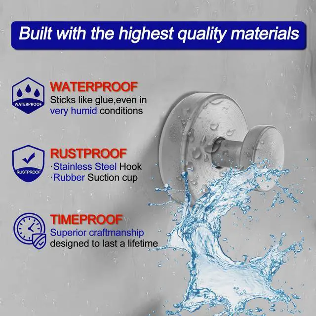 Alt view image 3 of 7 - Suction Cup Hooks for Shower, Removable Towel Hooks for Bathroom Window Glass Door Wall, Bath Robe Looafh Hook for Hanging - 2 Pack, Silver