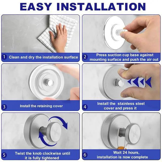 Alt view image 5 of 7 - Suction Cup Hooks for Shower, Removable Towel Hooks for Bathroom Window Glass Door Wall, Bath Robe Looafh Hook for Hanging - 2 Pack, Silver
