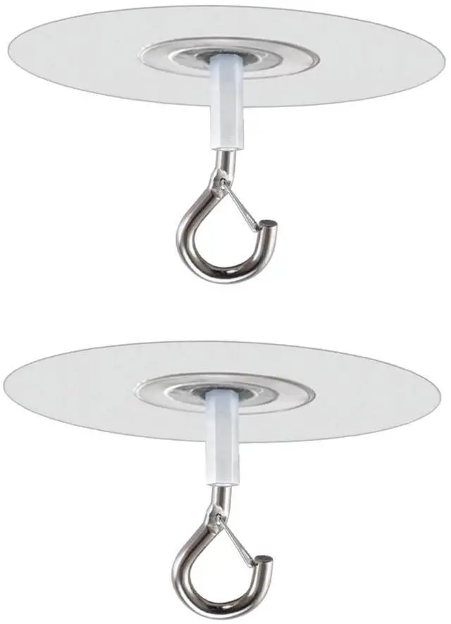 Main image of 2Pcs Adhesive Ceiling Hook - Weight-Bearing Stick-On Ceiling Hook, Sticky | Drill Free Hanging Hook with Safety Clasp, Water Resistant for Plants Chimes Storage