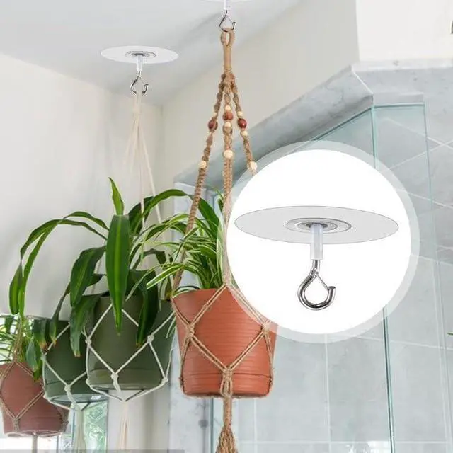 Alt view image 2 of 7 - 2Pcs Adhesive Ceiling Hook - Weight-Bearing Stick-On Ceiling Hook, Sticky | Drill Free Hanging Hook with Safety Clasp, Water Resistant for Plants Chimes Storage