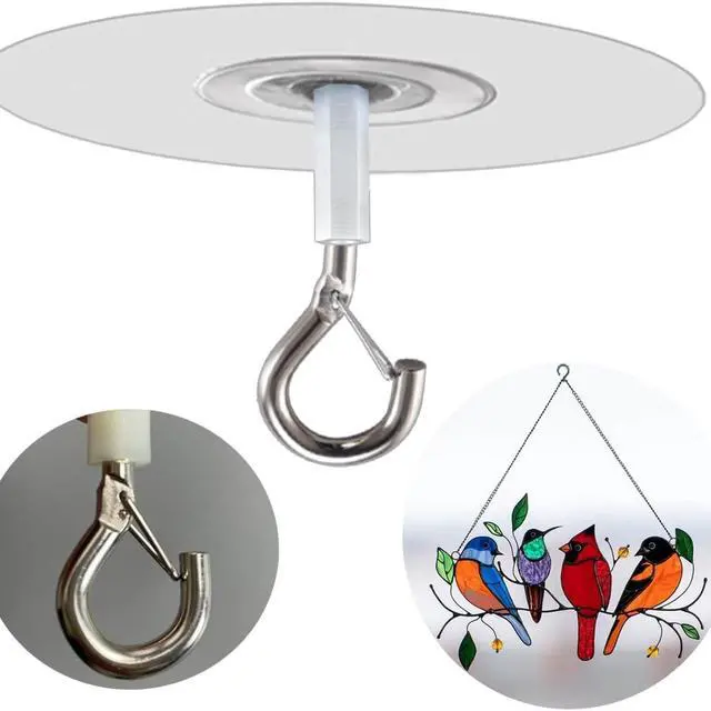 Alt view image 7 of 7 - 2Pcs Adhesive Ceiling Hook - Weight-Bearing Stick-On Ceiling Hook, Sticky | Drill Free Hanging Hook with Safety Clasp, Water Resistant for Plants Chimes Storage
