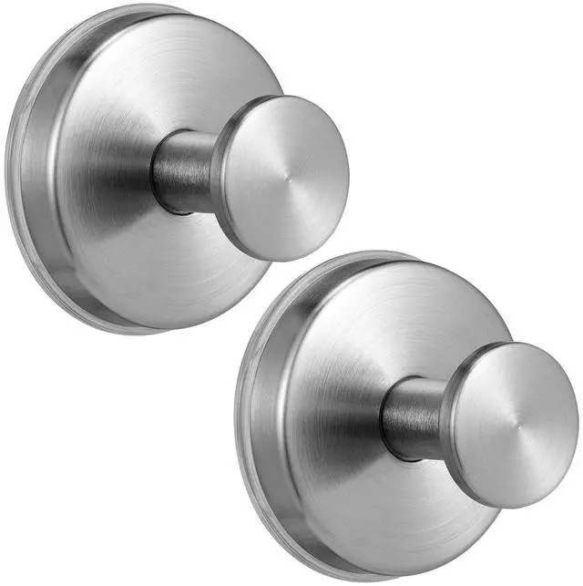 Main image of Large Suction Cup Hooks, Heavy Duty 15lb Holds Towel & Robe, No-Drill Shower Bathroom Hooks for Tile Wall Glass Mirror, Mounts on Smooth Non-Porous Surfaces (2 Pack, Brushed Nickel)