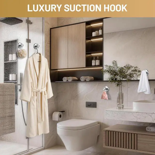 Alt view image 5 of 7 - Large Suction Cup Hooks, Heavy Duty 15lb Holds Towel & Robe, No-Drill Shower Bathroom Hooks for Tile Wall Glass Mirror, Mounts on Smooth Non-Porous Surfaces (2 Pack, Brushed Nickel)