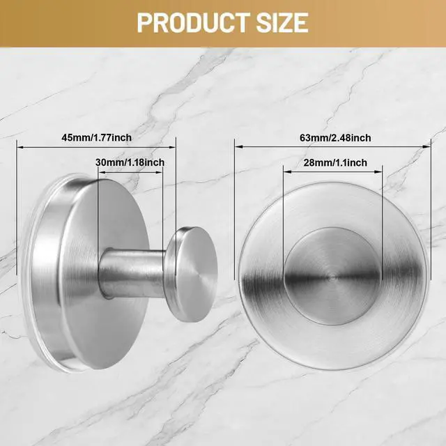 Alt view image 7 of 7 - Large Suction Cup Hooks, Heavy Duty 15lb Holds Towel & Robe, No-Drill Shower Bathroom Hooks for Tile Wall Glass Mirror, Mounts on Smooth Non-Porous Surfaces (2 Pack, Brushed Nickel)