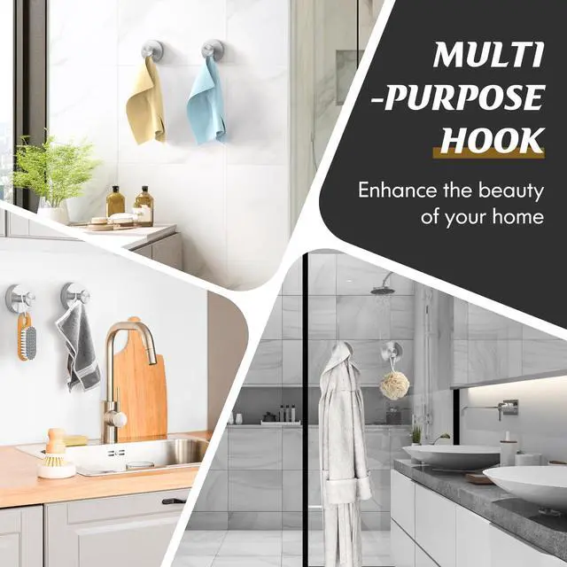 Alt view image 2 of 7 - Suction Cup Hooks for Shower,Removable Shower Towel Suction Hooks for Bathroom Wall,Kitchen,Glass,Mirror,Tile to Hang Robes,Loofah-Silver(2-Pack)