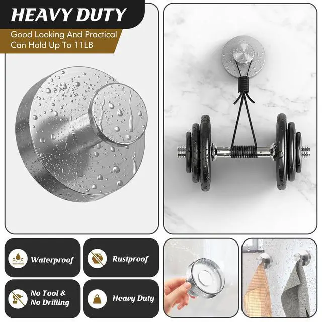 Alt view image 5 of 7 - Suction Cup Hooks for Shower,Removable Shower Towel Suction Hooks for Bathroom Wall,Kitchen,Glass,Mirror,Tile to Hang Robes,Loofah-Silver(2-Pack)