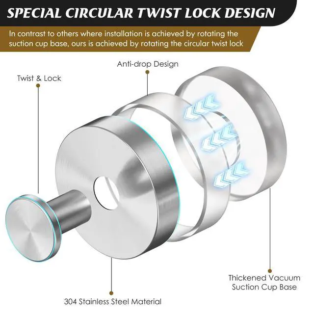 Alt view image 3 of 7 - Suction Cup Hooks for Shower,Removable Shower Towel Suction Hooks for Bathroom Wall,Kitchen,Glass,Mirror,Tile to Hang Robes,Loofah-Silver(2-Pack)