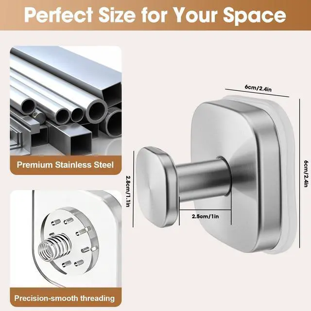 Alt view image 2 of 7 - Suction Cup Hooks for Shower,Heavy-duty & No-Drill Waterproof Hook,2 Silver