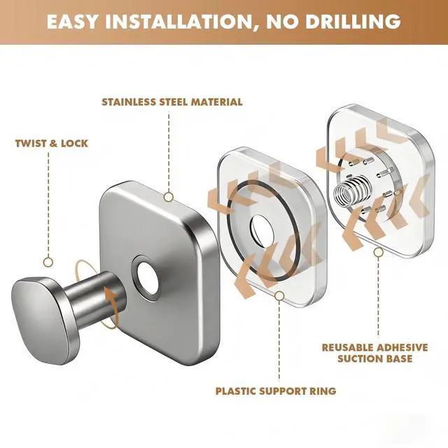 Alt view image 3 of 7 - Suction Cup Hooks for Shower,Heavy-duty & No-Drill Waterproof Hook,2 Silver