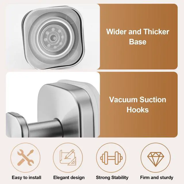Alt view image 4 of 7 - Suction Cup Hooks for Shower,Heavy-duty & No-Drill Waterproof Hook,2 Silver